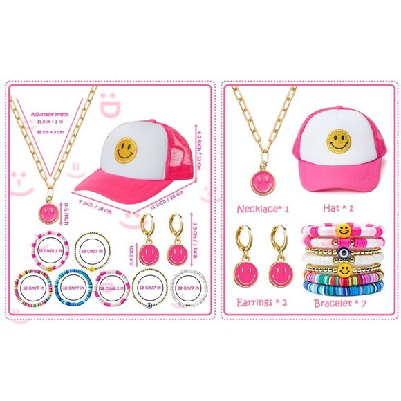 New 11 Preppy Jewelry Heishi Surfer Bracelets Smile Hat Y2K Kidcore Earr… - Picture 3 of 8